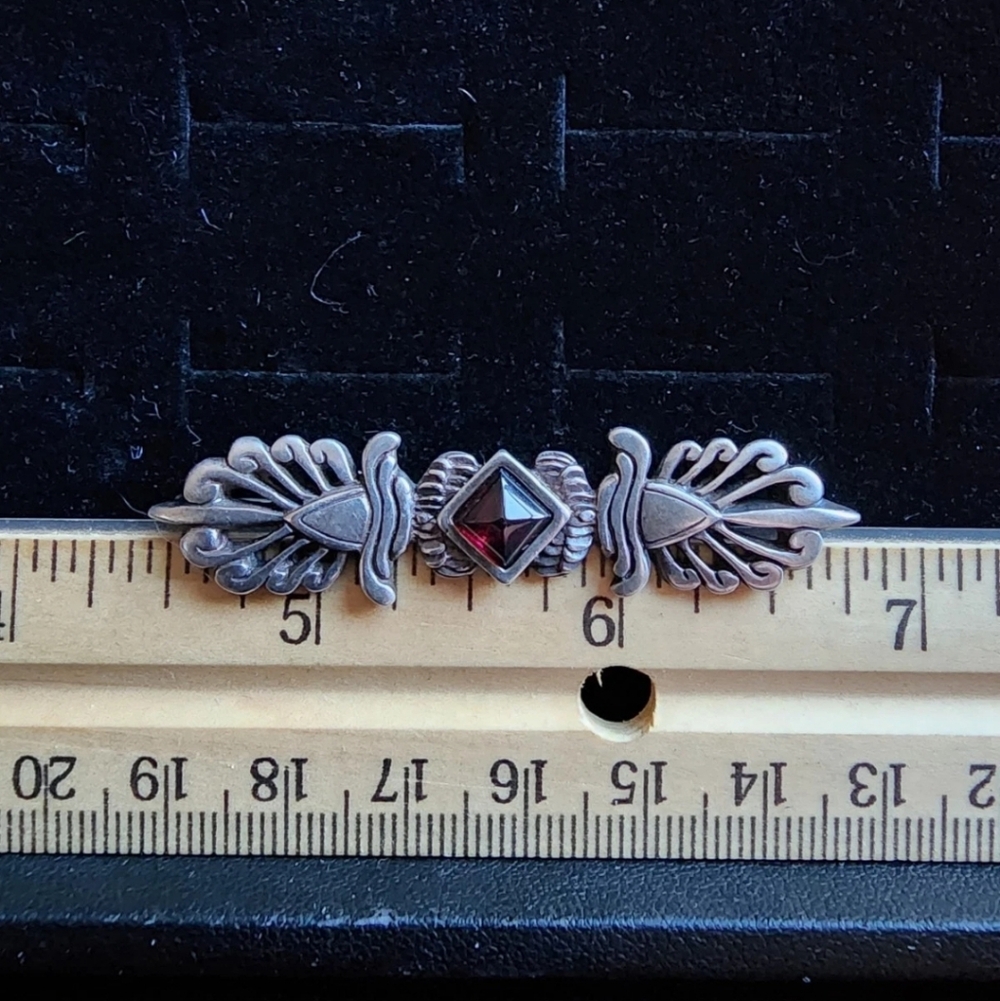 Vintage Sterling Silver Brooch Pin Garnet Stone Marked CW